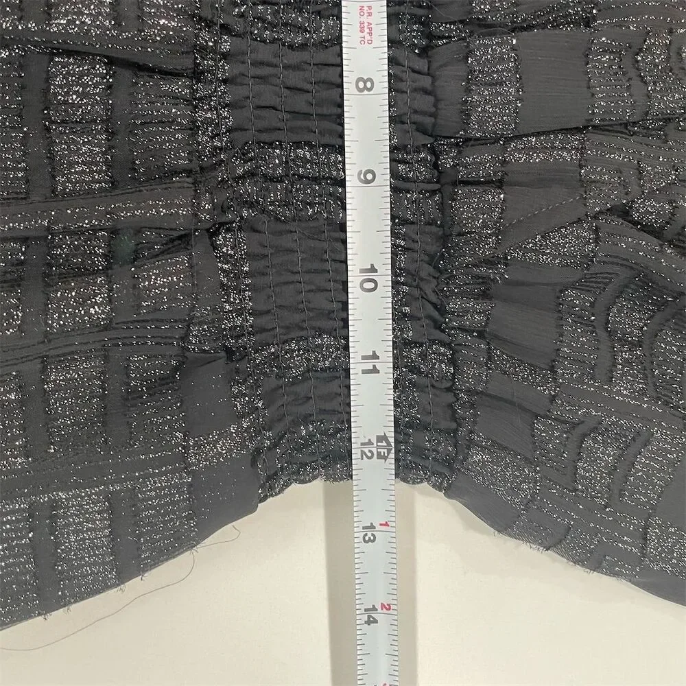 Michael Kors Black Metallic Ruffle Dress S Long Sleeve Party Cocktail‎ Plaid